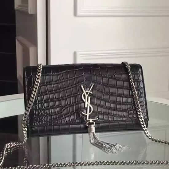 Replica Saint Laurent Medium Monogram Tassel Satchel In Grey Crocodile Leather Handbags